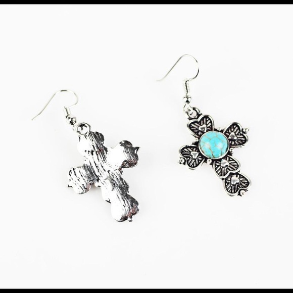 New turquoise pendant cross earrings - Picture 3 of 4